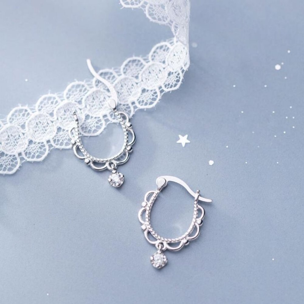 NEW 925 Sterling Silver Lace Diamond Huggie Hoops - Picture 4 of 11